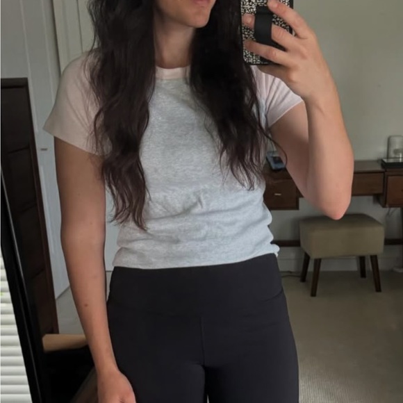 Hollister Raglan Baby Tee Set Pink & Heather Gray & White with Taupe Sleeves - Picture 9 of 9